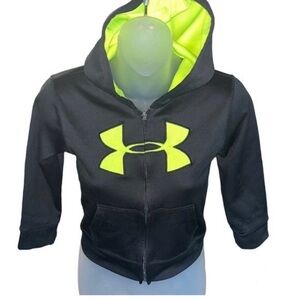 Under Armour Kid Zip Up Hoodie Jacket Black Neon Yellow Hooded Sweatshirt Size 6